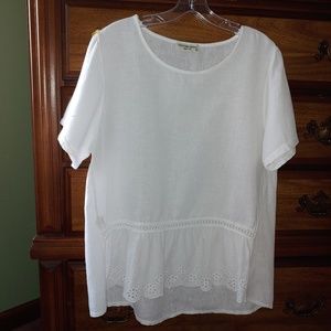 Terzo Millennio Women's White Linen Eyelet Hem Blouse Size Large Made in Italy